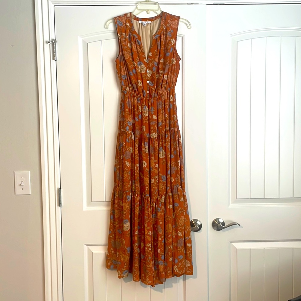 {DR2} Orange Floral Sleeveless Midi/Maxi Dress